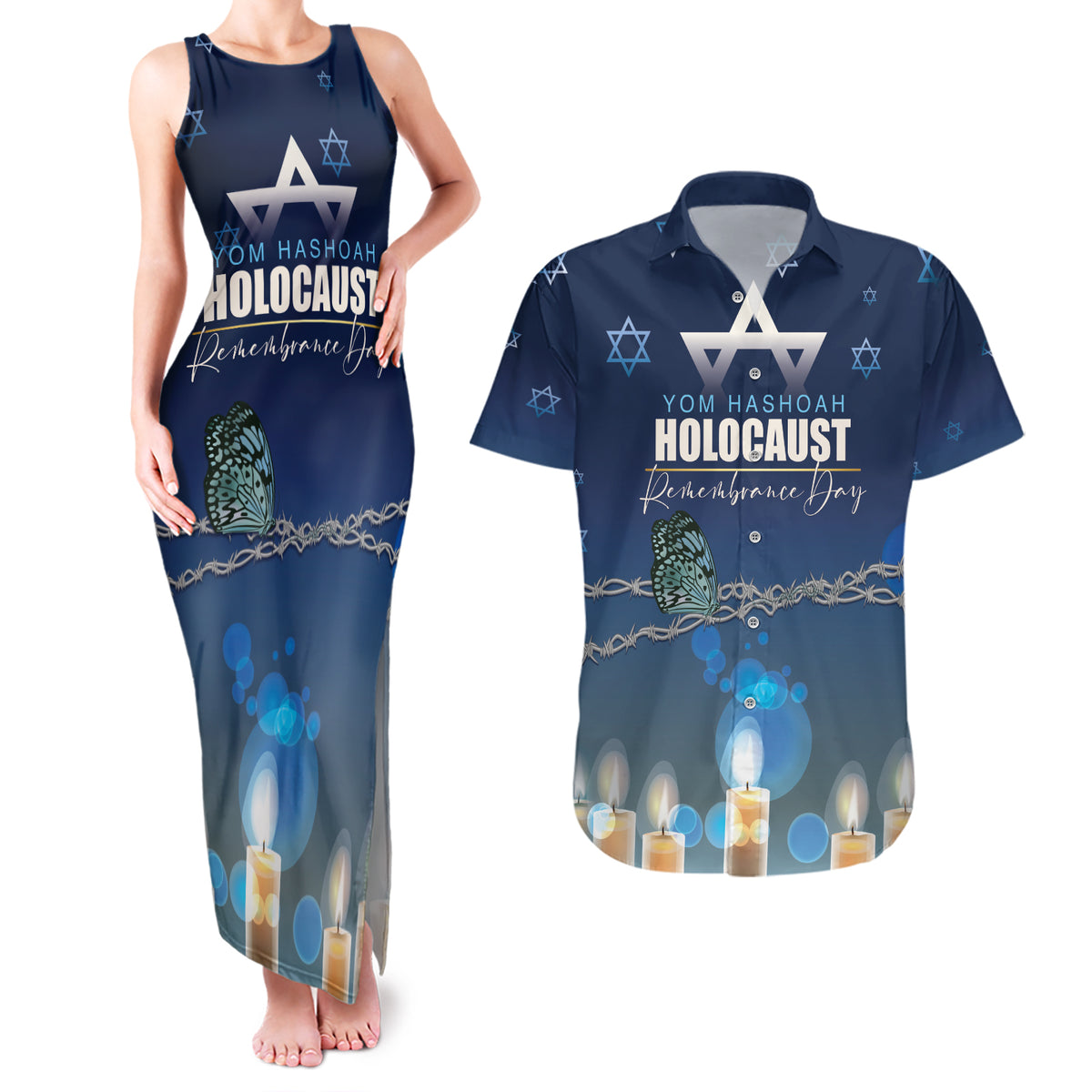 Yom HaShoah 2024 Couples Matching Tank Maxi Dress and Hawaiian Shirt Holocaust Remembrance Day - Wonder Print Shop