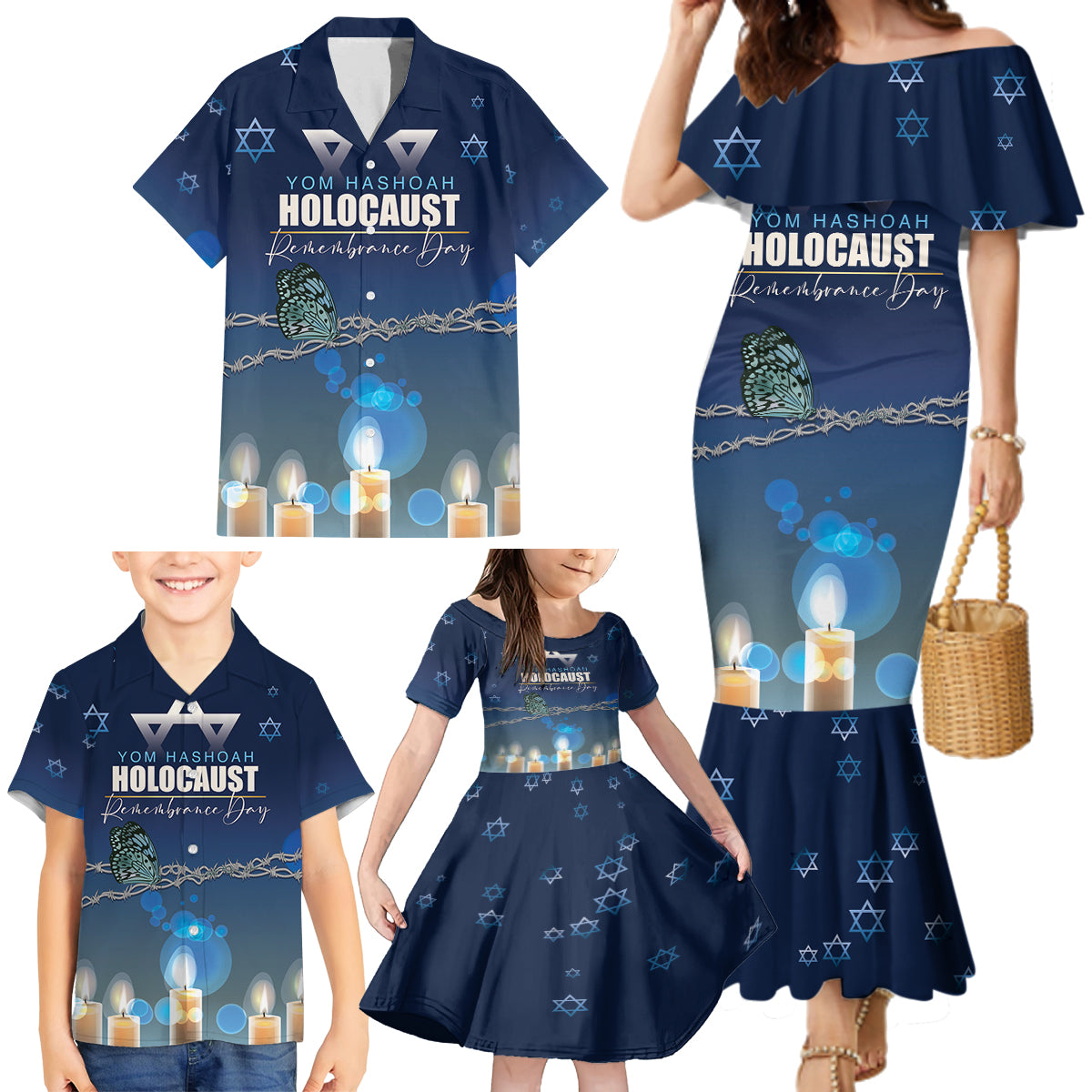 Yom HaShoah 2024 Family Matching Mermaid Dress and Hawaiian Shirt Holocaust Remembrance Day - Wonder Print Shop
