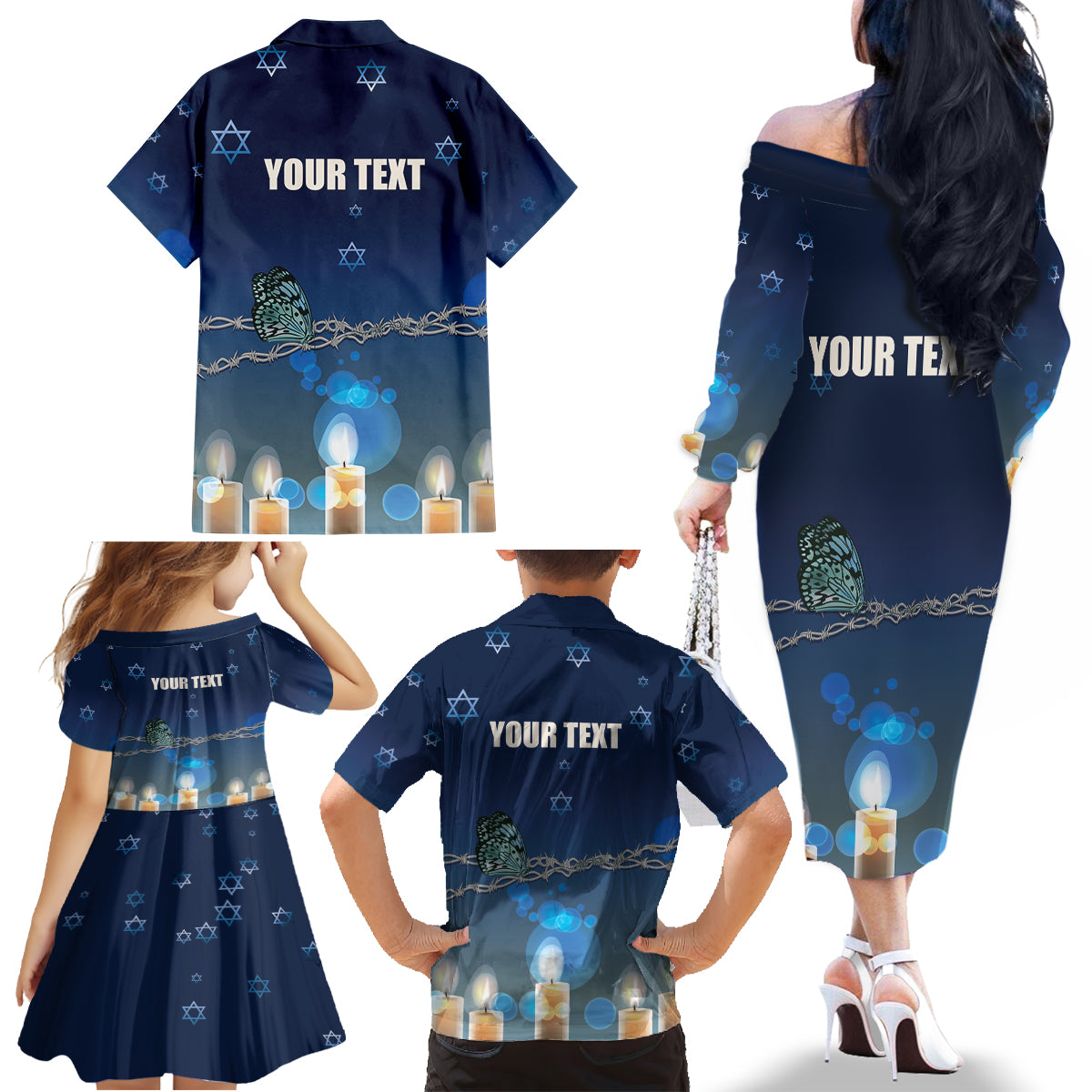 Yom HaShoah 2024 Family Matching Off The Shoulder Long Sleeve Dress and Hawaiian Shirt Holocaust Remembrance Day - Wonder Print Shop