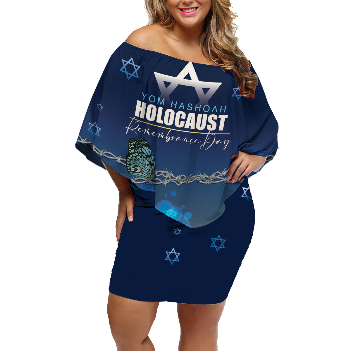 Yom HaShoah 2024 Family Matching Off Shoulder Short Dress and Hawaiian Shirt Holocaust Remembrance Day - Wonder Print Shop