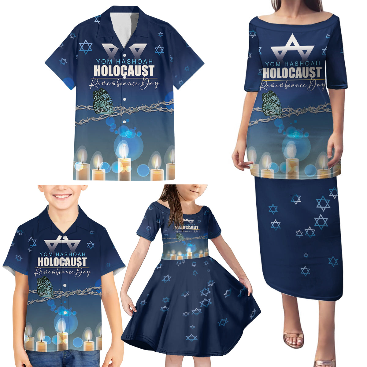 Yom HaShoah 2024 Family Matching Puletasi and Hawaiian Shirt Holocaust Remembrance Day - Wonder Print Shop
