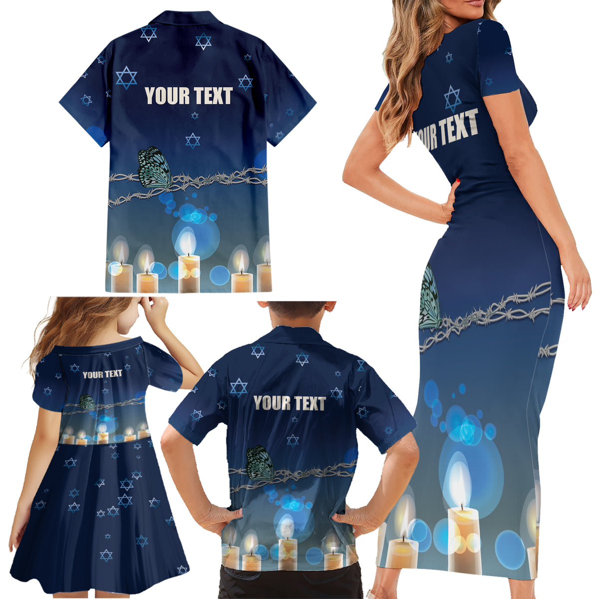 Yom HaShoah 2024 Family Matching Short Sleeve Bodycon Dress and Hawaiian Shirt Holocaust Remembrance Day - Wonder Print Shop