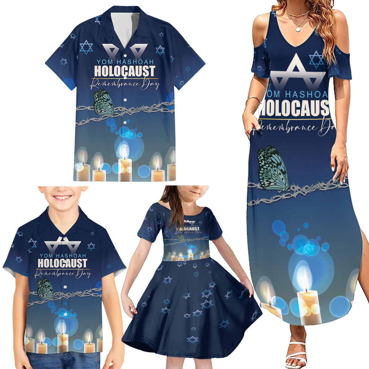 Yom HaShoah 2024 Family Matching Summer Maxi Dress and Hawaiian Shirt Holocaust Remembrance Day - Wonder Print Shop