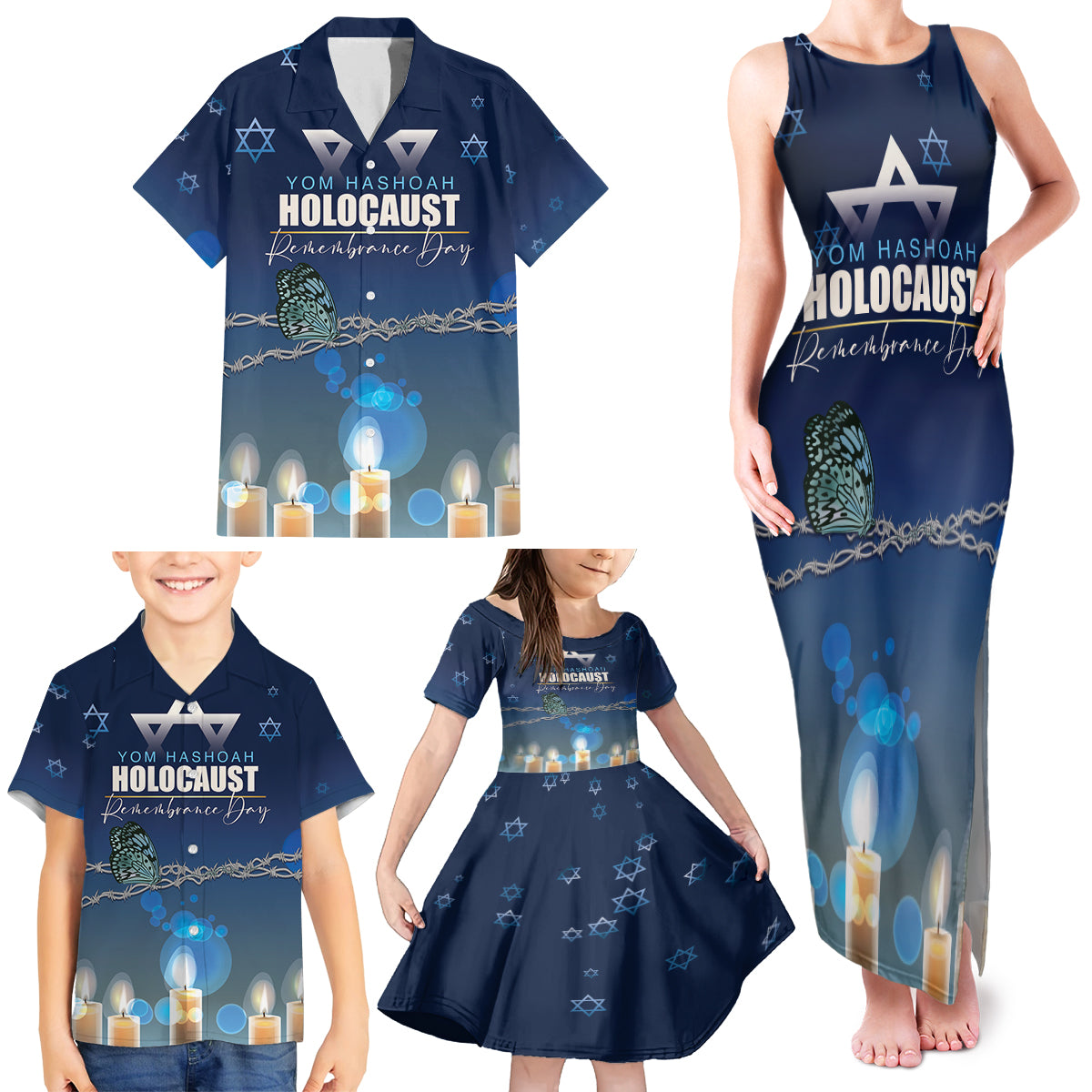 Yom HaShoah 2024 Family Matching Tank Maxi Dress and Hawaiian Shirt Holocaust Remembrance Day - Wonder Print Shop