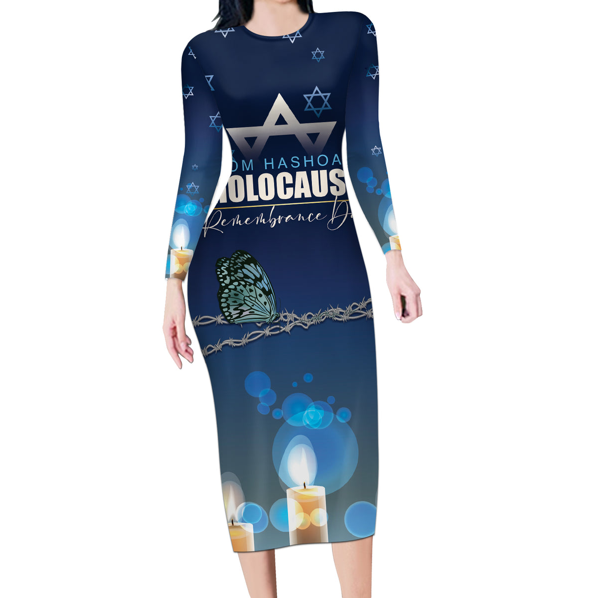Yom HaShoah 2024 Long Sleeve Bodycon Dress Holocaust Remembrance Day - Wonder Print Shop