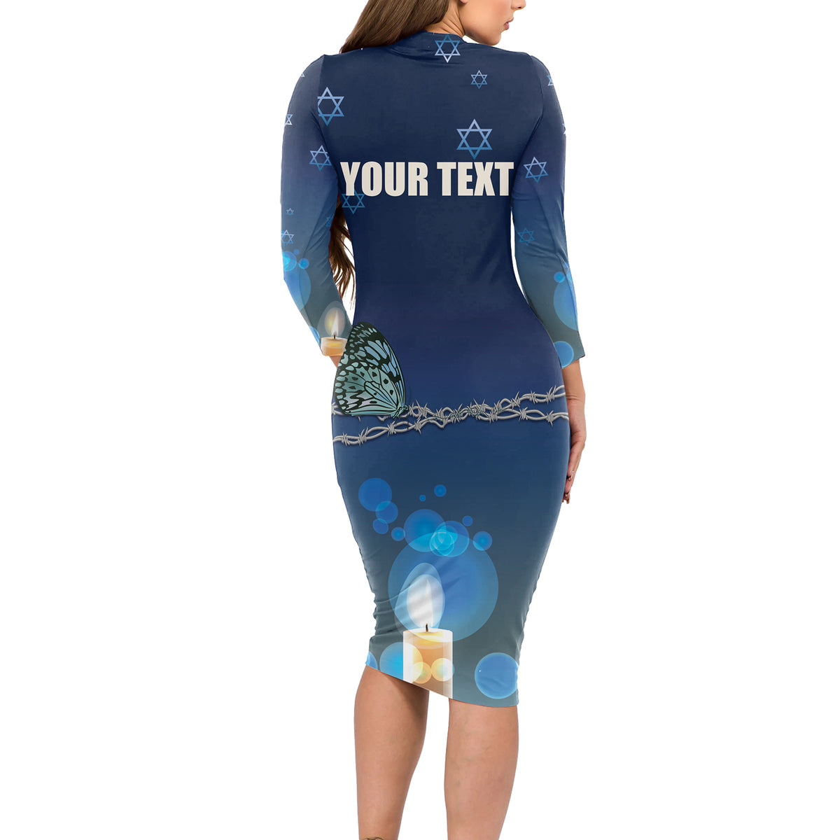 Yom HaShoah 2024 Long Sleeve Bodycon Dress Holocaust Remembrance Day - Wonder Print Shop