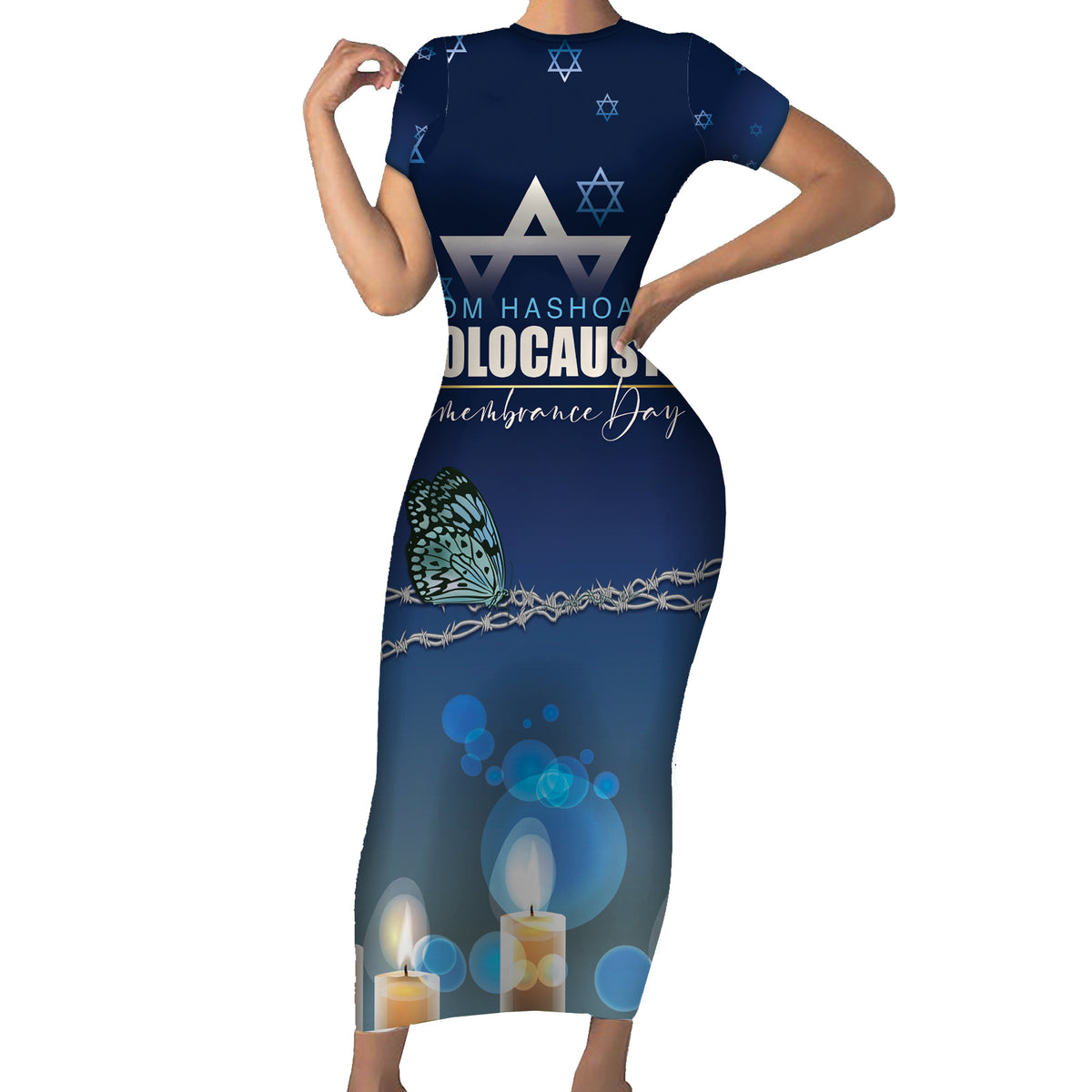 Yom HaShoah 2024 Short Sleeve Bodycon Dress Holocaust Remembrance Day - Wonder Print Shop