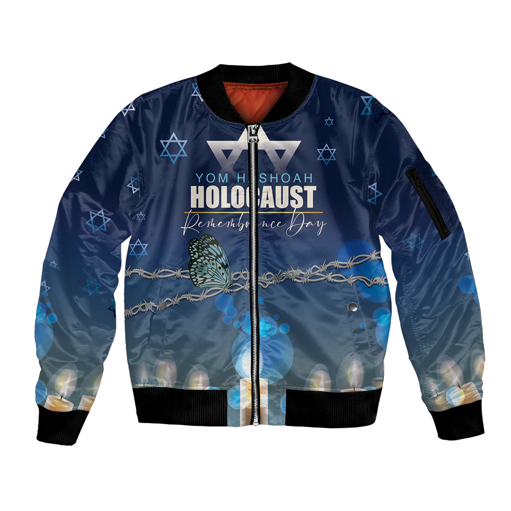 Yom HaShoah 2024 Sleeve Zip Bomber Jacket Holocaust Remembrance Day - Wonder Print Shop