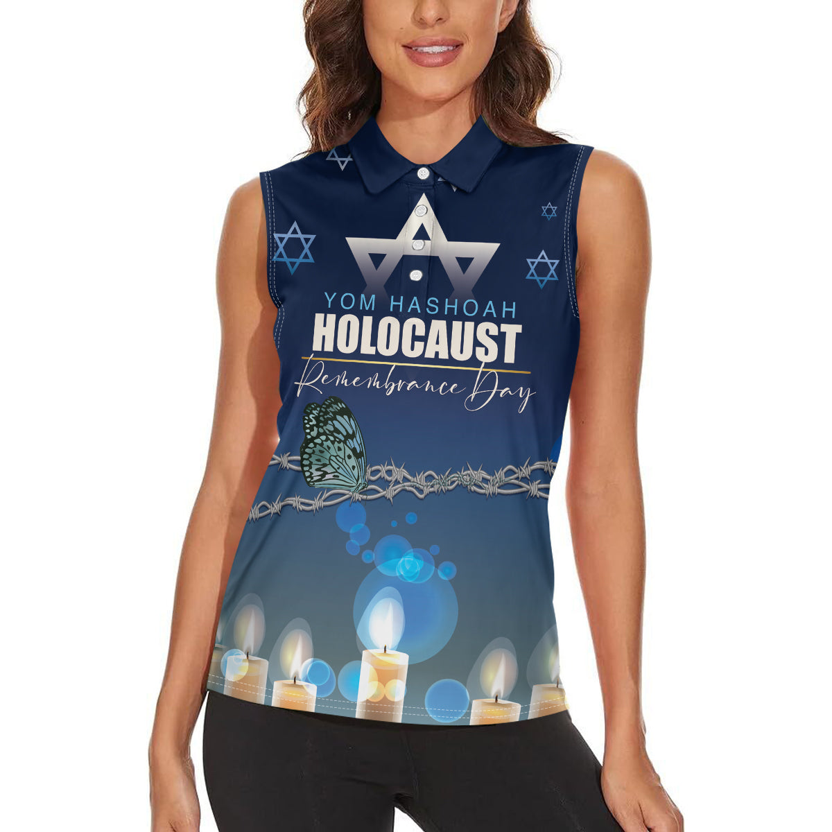 Yom HaShoah 2024 Women Sleeveless Polo Shirt Holocaust Remembrance Day - Wonder Print Shop