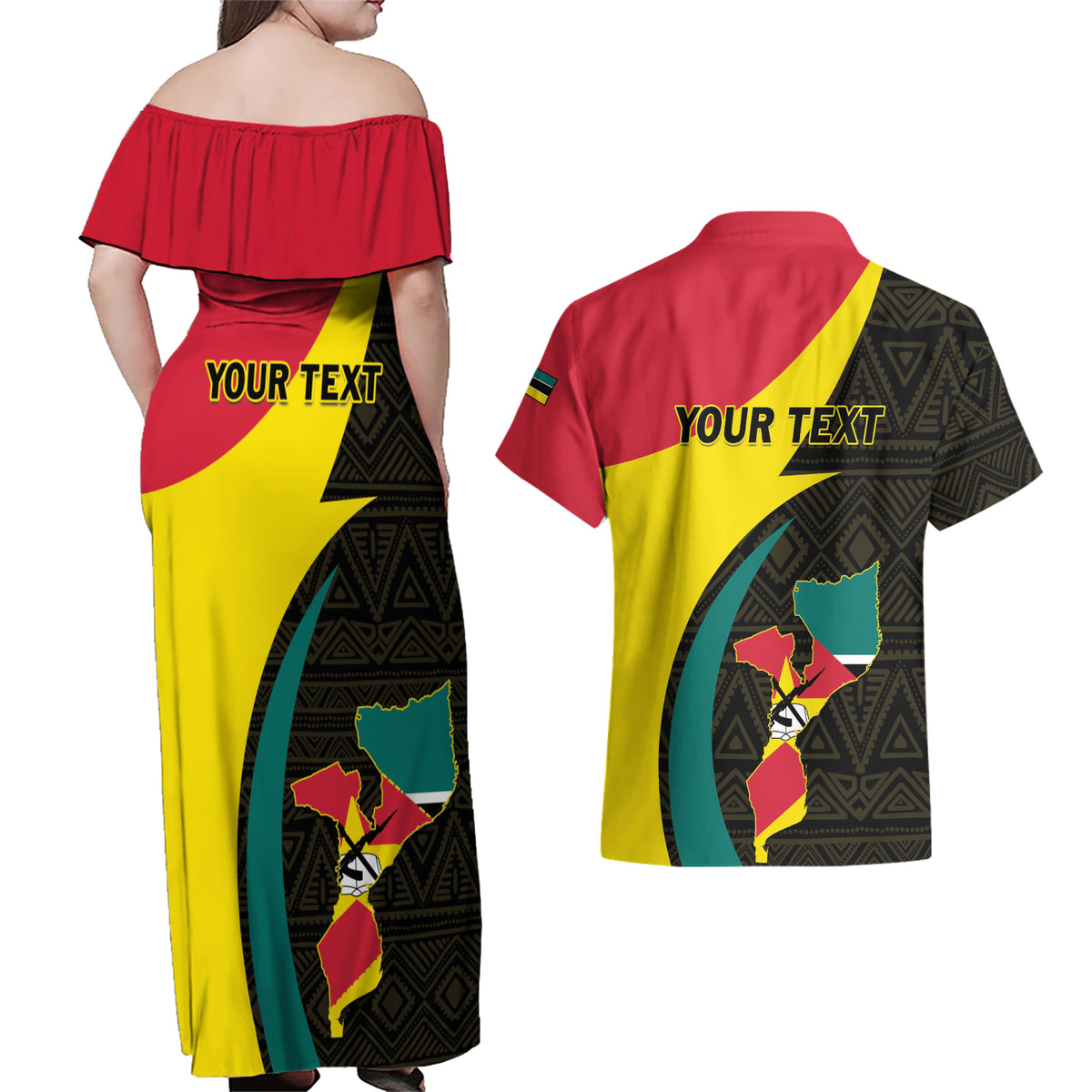 Mozambique Independence Day Couples Matching Off Shoulder Maxi Dress and Hawaiian Shirt Muzambhiki 1975 Anniversary - Wonder Print Shop
