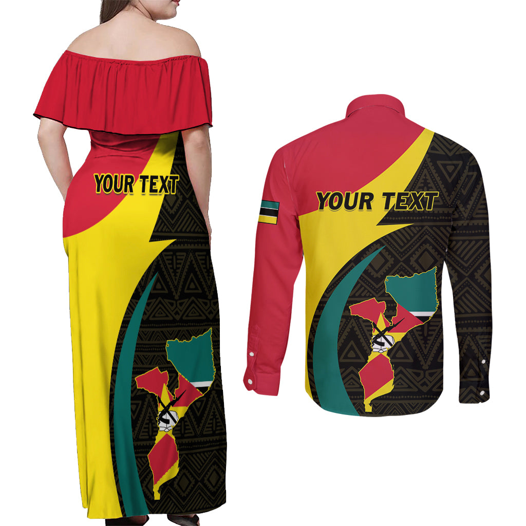 Mozambique Independence Day Couples Matching Off Shoulder Maxi Dress and Long Sleeve Button Shirt Muzambhiki 1975 Anniversary - Wonder Print Shop