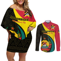 Mozambique Independence Day Couples Matching Off Shoulder Short Dress and Long Sleeve Button Shirt Muzambhiki 1975 Anniversary - Wonder Print Shop