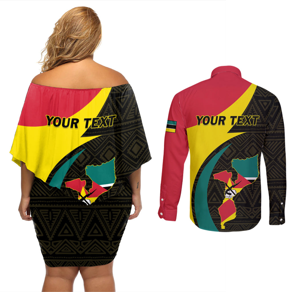 Mozambique Independence Day Couples Matching Off Shoulder Short Dress and Long Sleeve Button Shirt Muzambhiki 1975 Anniversary - Wonder Print Shop