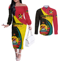 Mozambique Independence Day Couples Matching Off The Shoulder Long Sleeve Dress and Long Sleeve Button Shirt Muzambhiki 1975 Anniversary