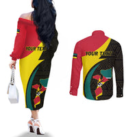 Mozambique Independence Day Couples Matching Off The Shoulder Long Sleeve Dress and Long Sleeve Button Shirt Muzambhiki 1975 Anniversary