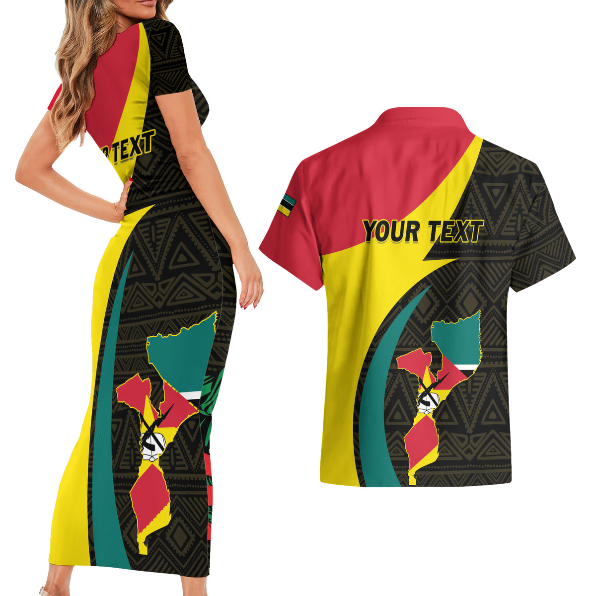 Mozambique Independence Day Couples Matching Short Sleeve Bodycon Dress and Hawaiian Shirt Muzambhiki 1975 Anniversary - Wonder Print Shop