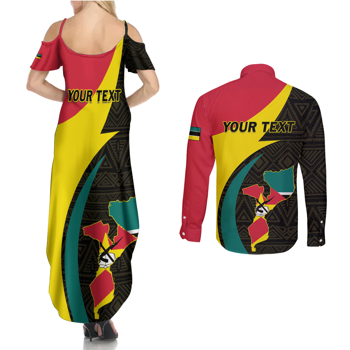 Mozambique Independence Day Couples Matching Summer Maxi Dress and Long Sleeve Button Shirt Muzambhiki 1975 Anniversary - Wonder Print Shop