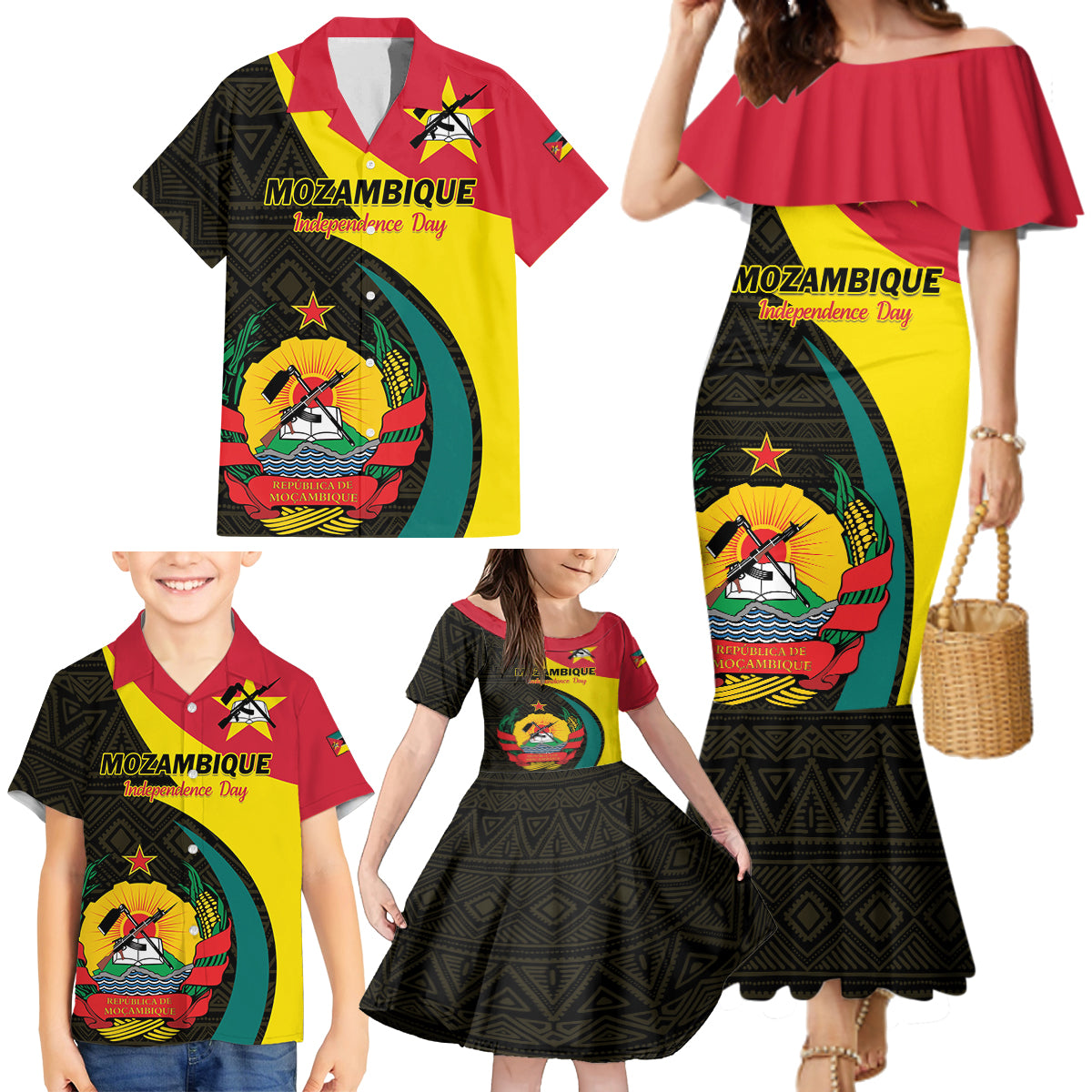 Mozambique Independence Day Family Matching Mermaid Dress and Hawaiian Shirt Muzambhiki 1975 Anniversary - Wonder Print Shop
