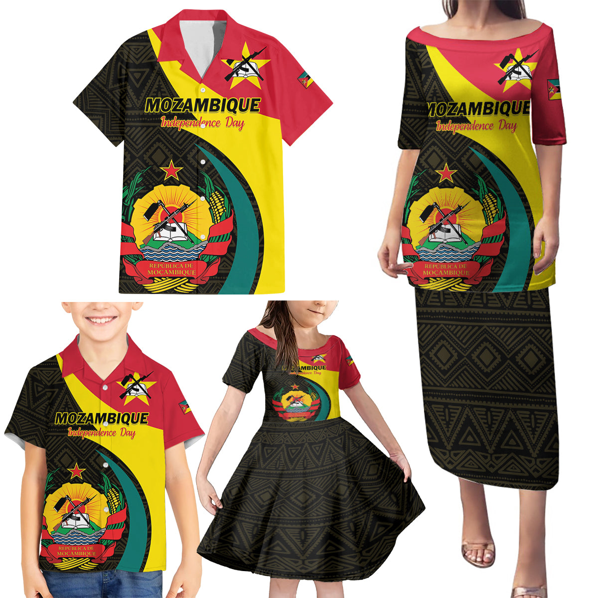Mozambique Independence Day Family Matching Puletasi and Hawaiian Shirt Muzambhiki 1975 Anniversary - Wonder Print Shop
