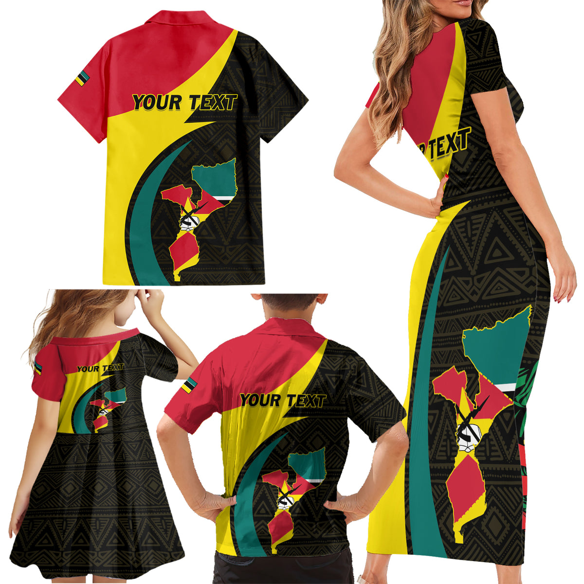 Mozambique Independence Day Family Matching Short Sleeve Bodycon Dress and Hawaiian Shirt Muzambhiki 1975 Anniversary - Wonder Print Shop