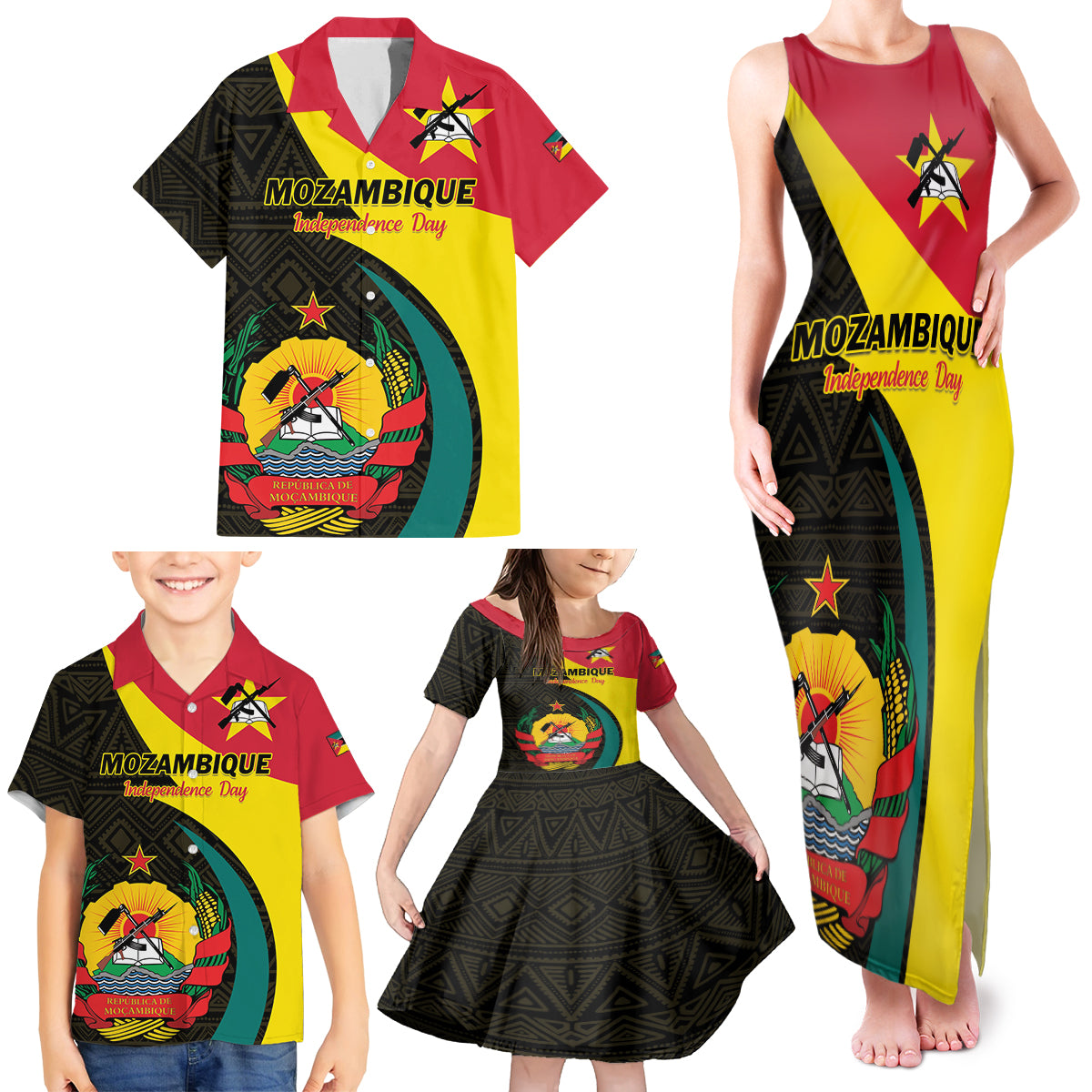 Mozambique Independence Day Family Matching Tank Maxi Dress and Hawaiian Shirt Muzambhiki 1975 Anniversary - Wonder Print Shop