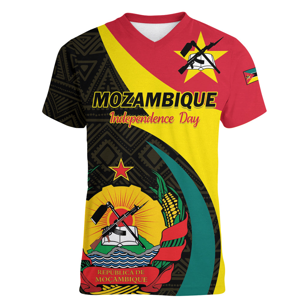 Mozambique Independence Day Women V-Neck T-Shirt Muzambhiki 1975 Anniversary - Wonder Print Shop