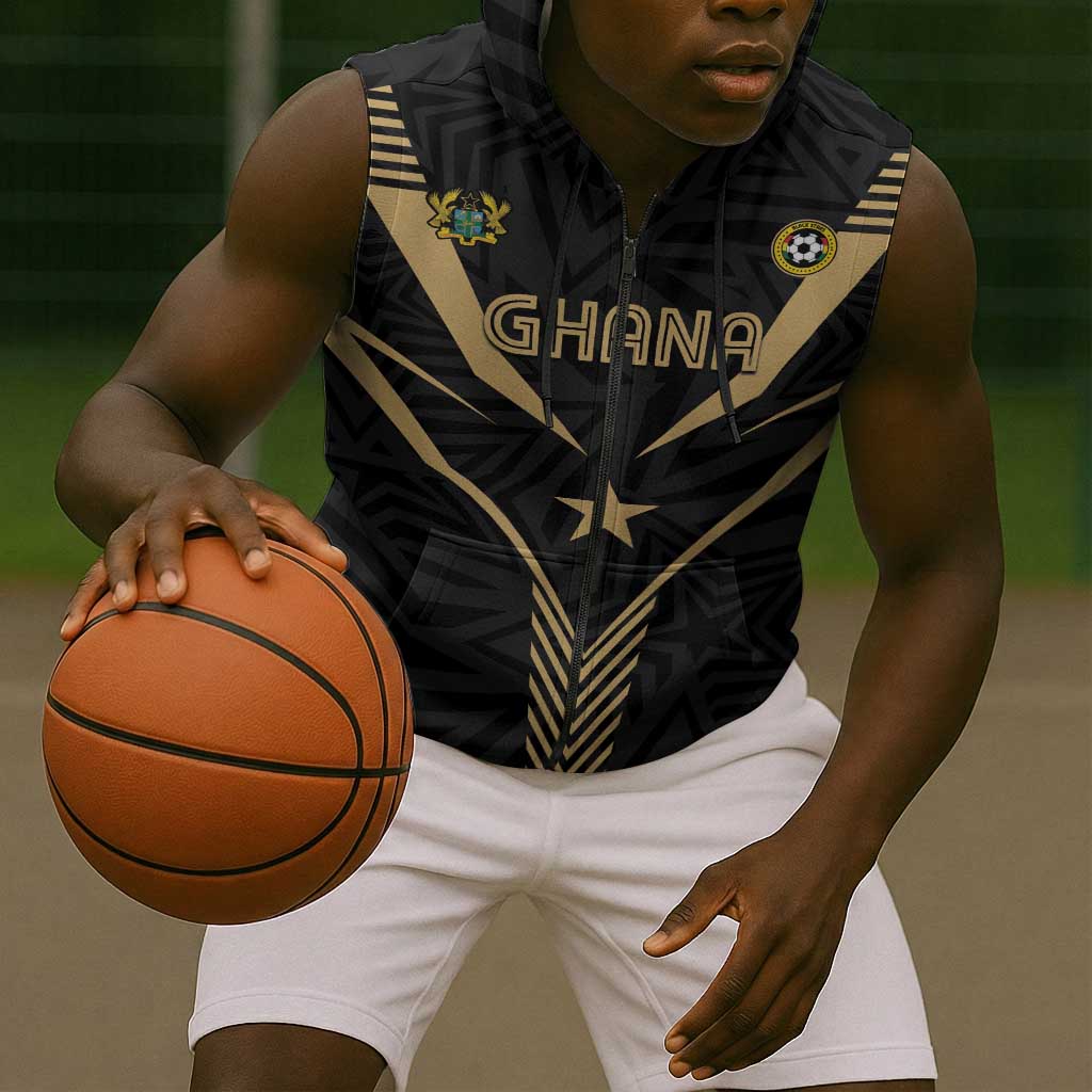 Custom Football 2026 Ghana Sleeveless Zip Hoodie Black Stars Rise