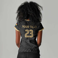 Custom Football 2026 Ghana Women V-Neck T-Shirt Black Stars Rise