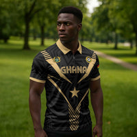 Custom Football 2026 Ghana Zipper Polo Shirt Black Stars Rise