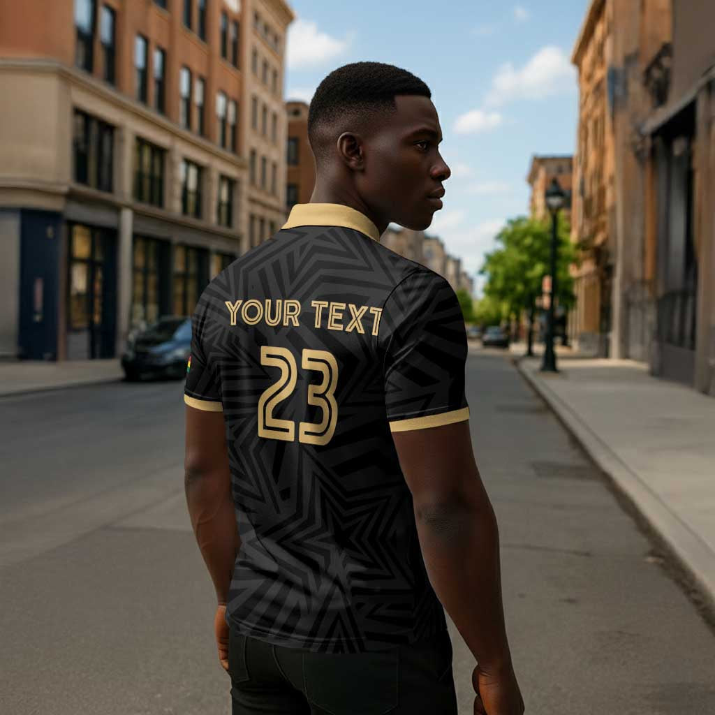 Custom Football 2026 Ghana Zipper Polo Shirt Black Stars Rise