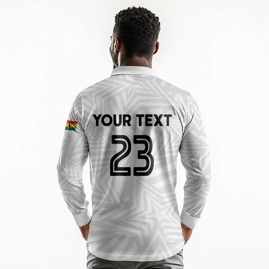 Custom Football 2026 Ghana Long Sleeve Polo Shirt Black Stars Go Glory