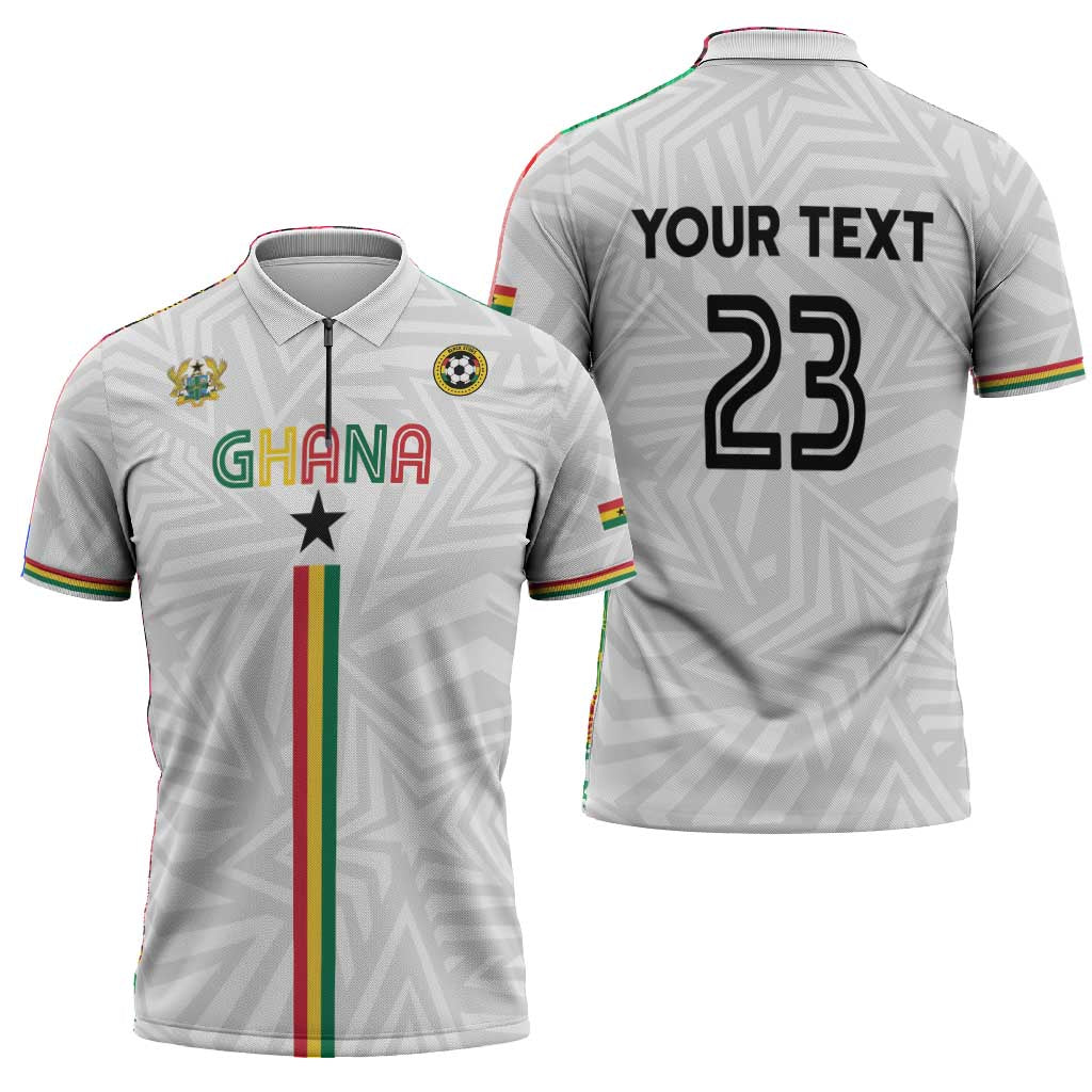 Custom Football 2026 Ghana Zipper Polo Shirt Black Stars Go Glory
