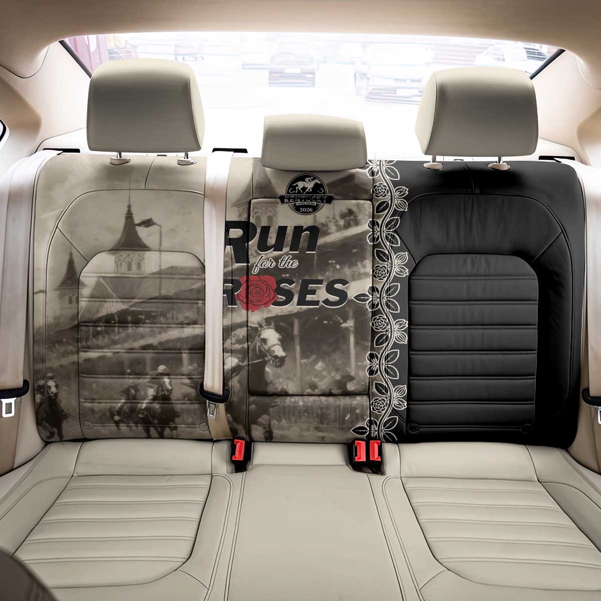 Kentucky Run For The Rose Back Car Seat Cover Beige Rose Floral