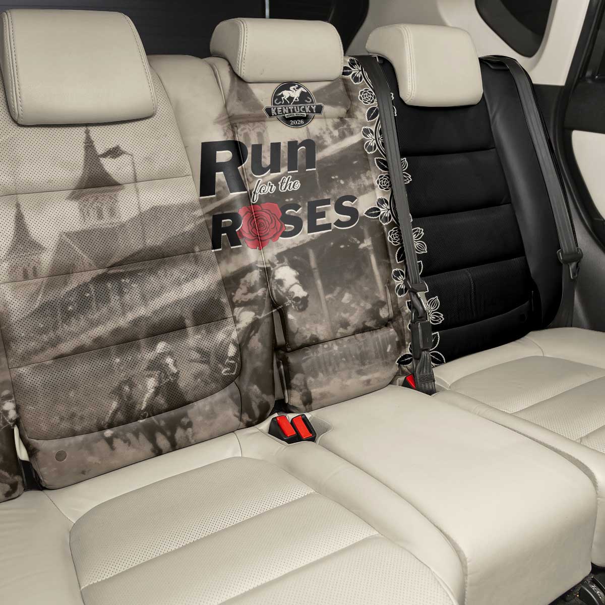 Kentucky Run For The Rose Back Car Seat Cover Beige Rose Floral