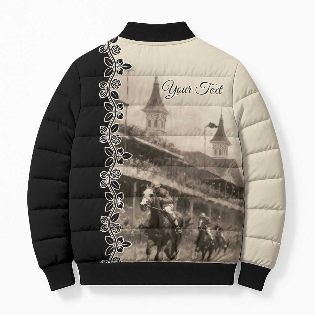 Personalized Kentucky Run For The Rose Bomber Puffer Jacket Beige Rose Floral