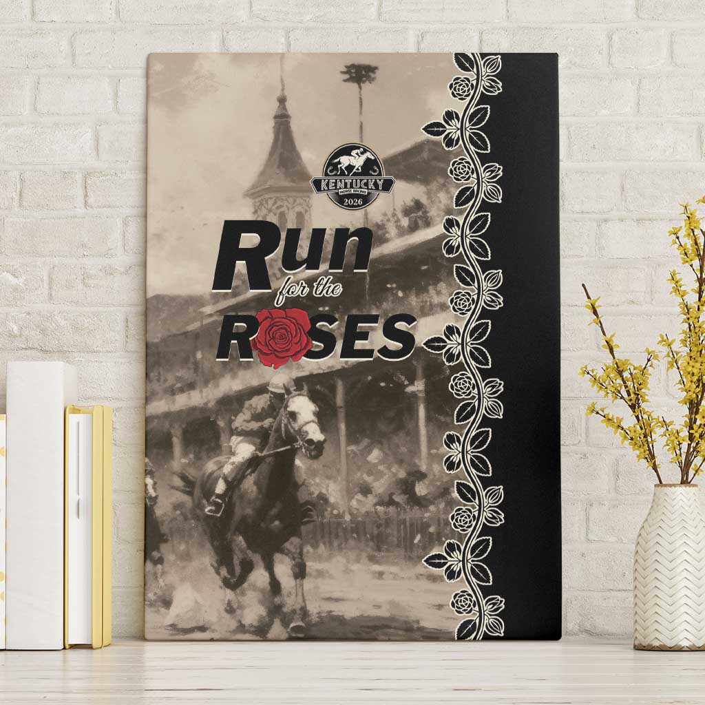 Kentucky Run For The Rose Canvas Wall Art Beige Rose Floral
