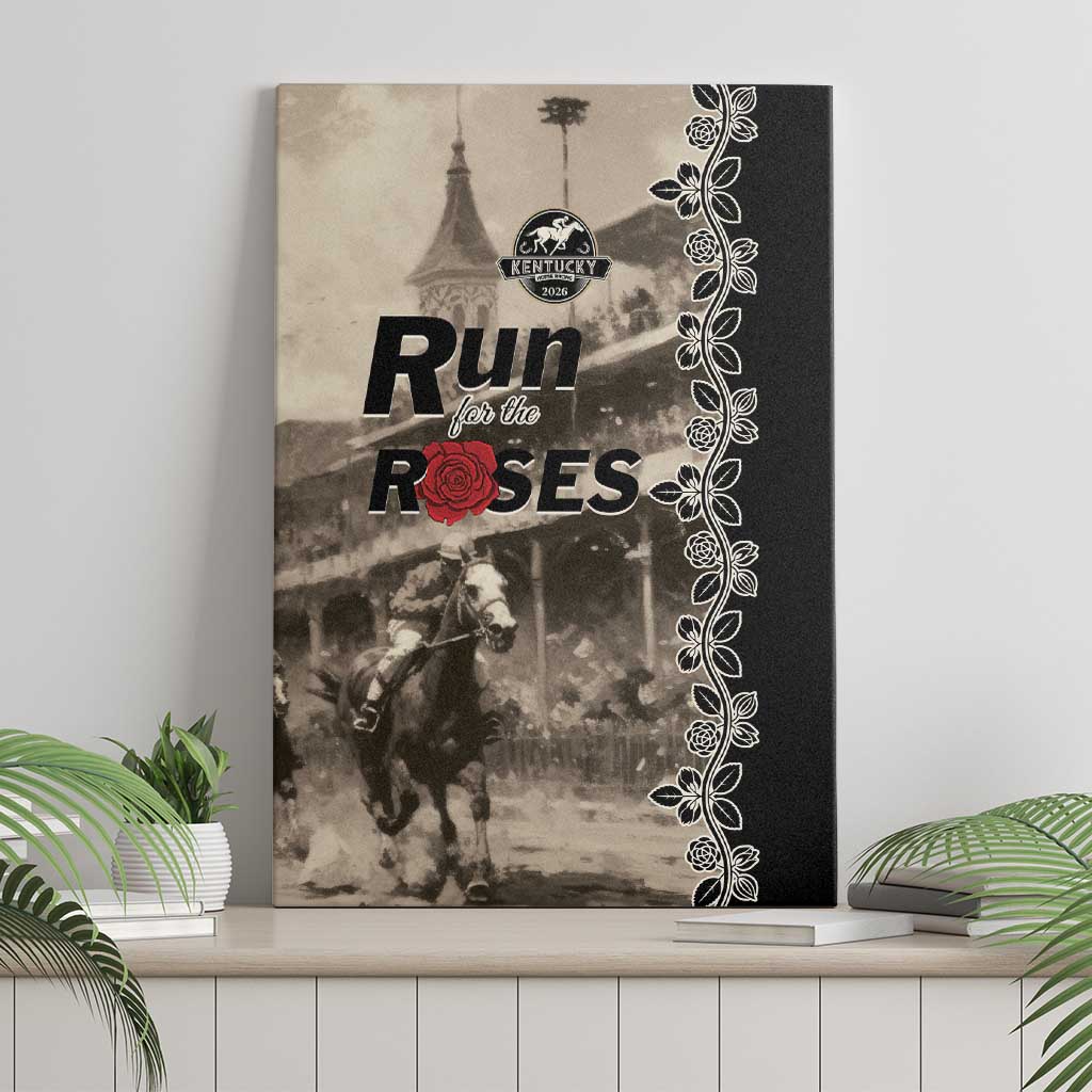 Kentucky Run For The Rose Canvas Wall Art Beige Rose Floral