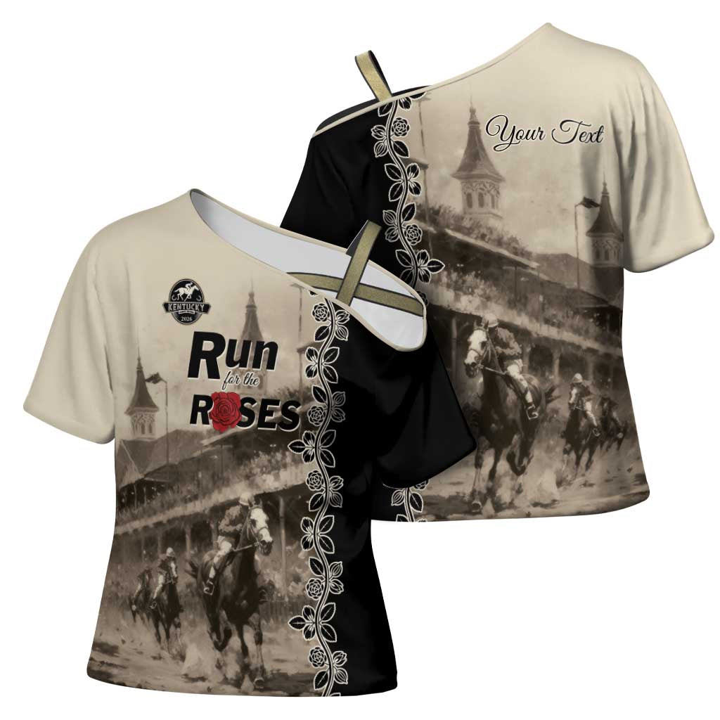 Personalized Kentucky Run For The Rose Cross Shoulder Shirt Beige Rose Floral