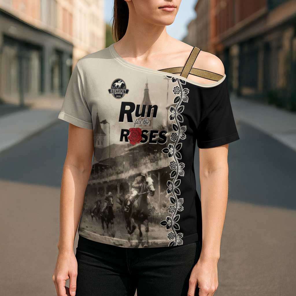 Personalized Kentucky Run For The Rose Cross Shoulder Shirt Beige Rose Floral