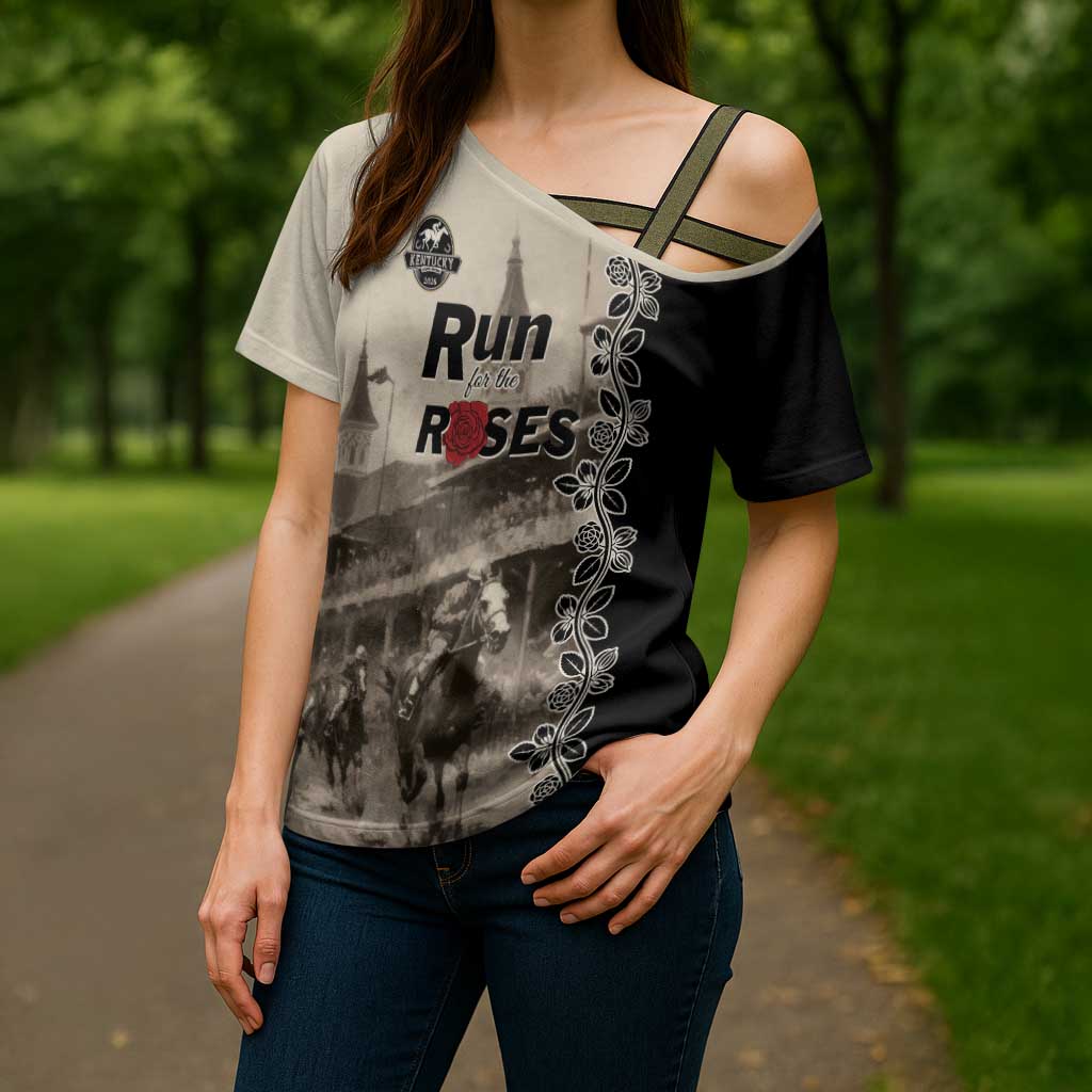 Personalized Kentucky Run For The Rose Cross Shoulder Shirt Beige Rose Floral