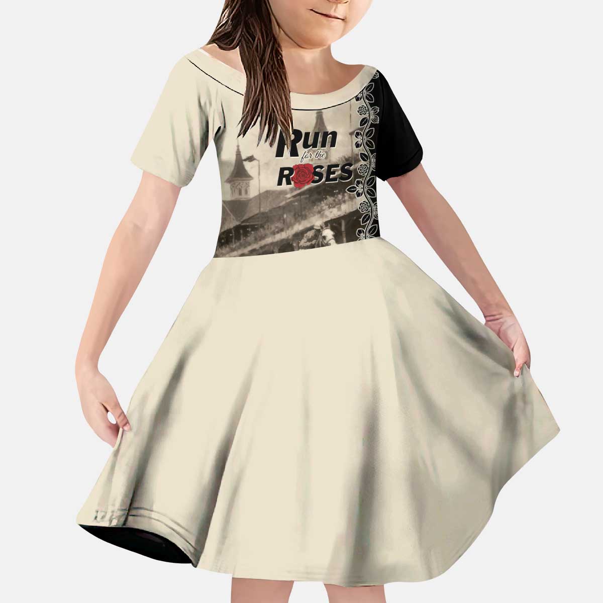 Personalized Kentucky Run For The Rose Kid Short Sleeve Dress Beige Rose Floral