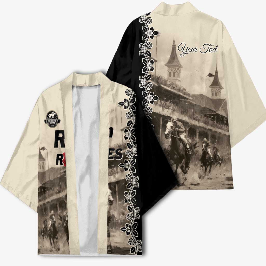 Personalized Kentucky Run For The Rose Kimono Beige Rose Floral