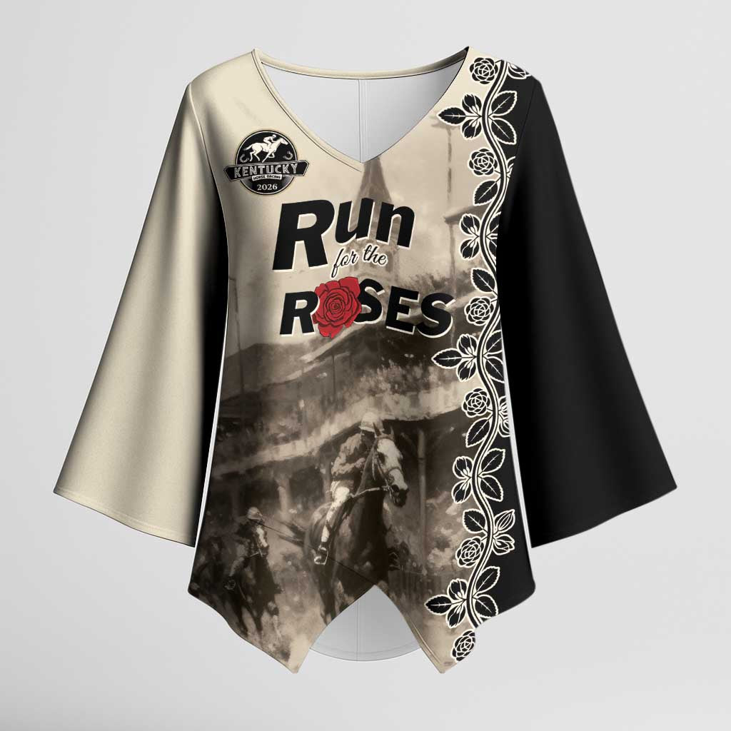 Personalized Kentucky Run For The Rose Kimono Sleeve Blouse Beige Rose Floral
