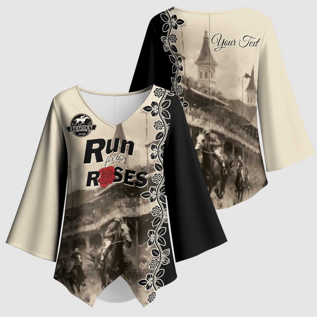 Personalized Kentucky Run For The Rose Kimono Sleeve Blouse Beige Rose Floral