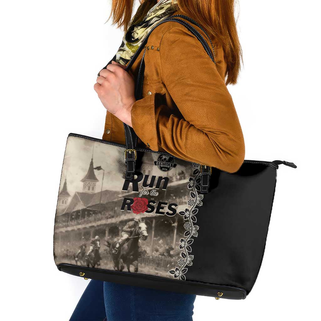 Kentucky Run For The Rose Leather Tote Bag Beige Rose Floral