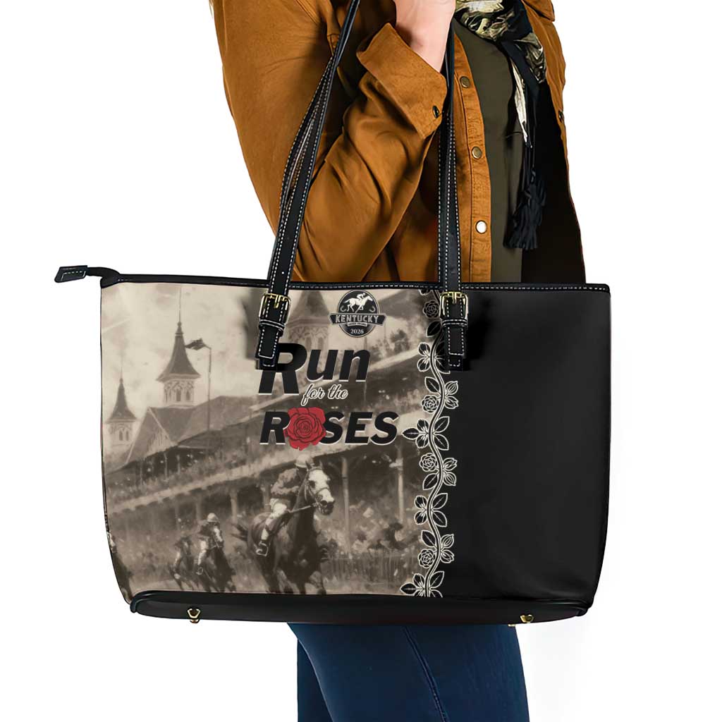 Kentucky Run For The Rose Leather Tote Bag Beige Rose Floral