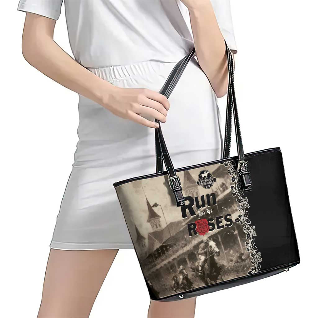 Kentucky Run For The Rose Leather Tote Bag Beige Rose Floral