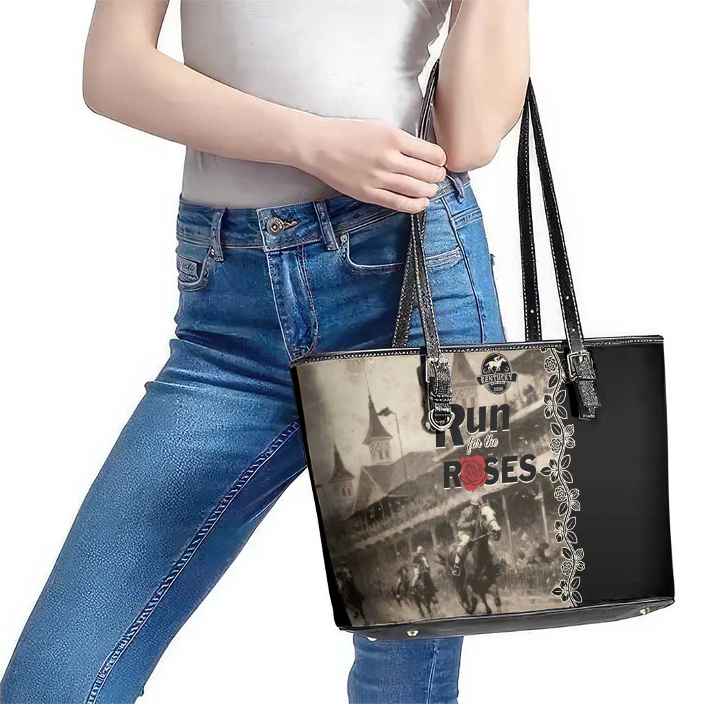 Kentucky Run For The Rose Leather Tote Bag Beige Rose Floral