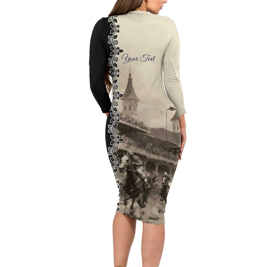 Personalized Kentucky Run For The Rose Long Sleeve Bodycon Dress Beige Rose Floral