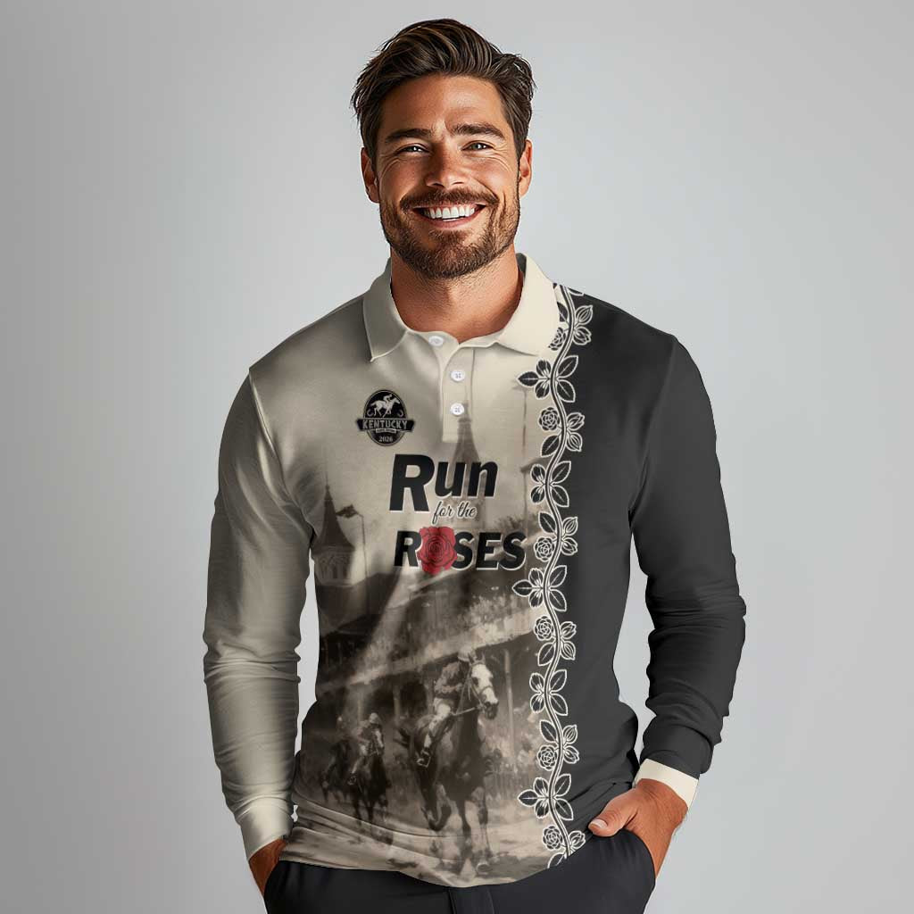 Personalized Kentucky Run For The Rose Long Sleeve Polo Shirt Beige Rose Floral